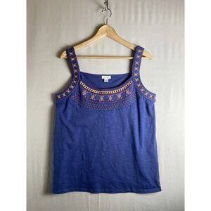 Sundance Naima Boho Embroidered Cotton Tank Top Sleeveless Top Blue Size Large